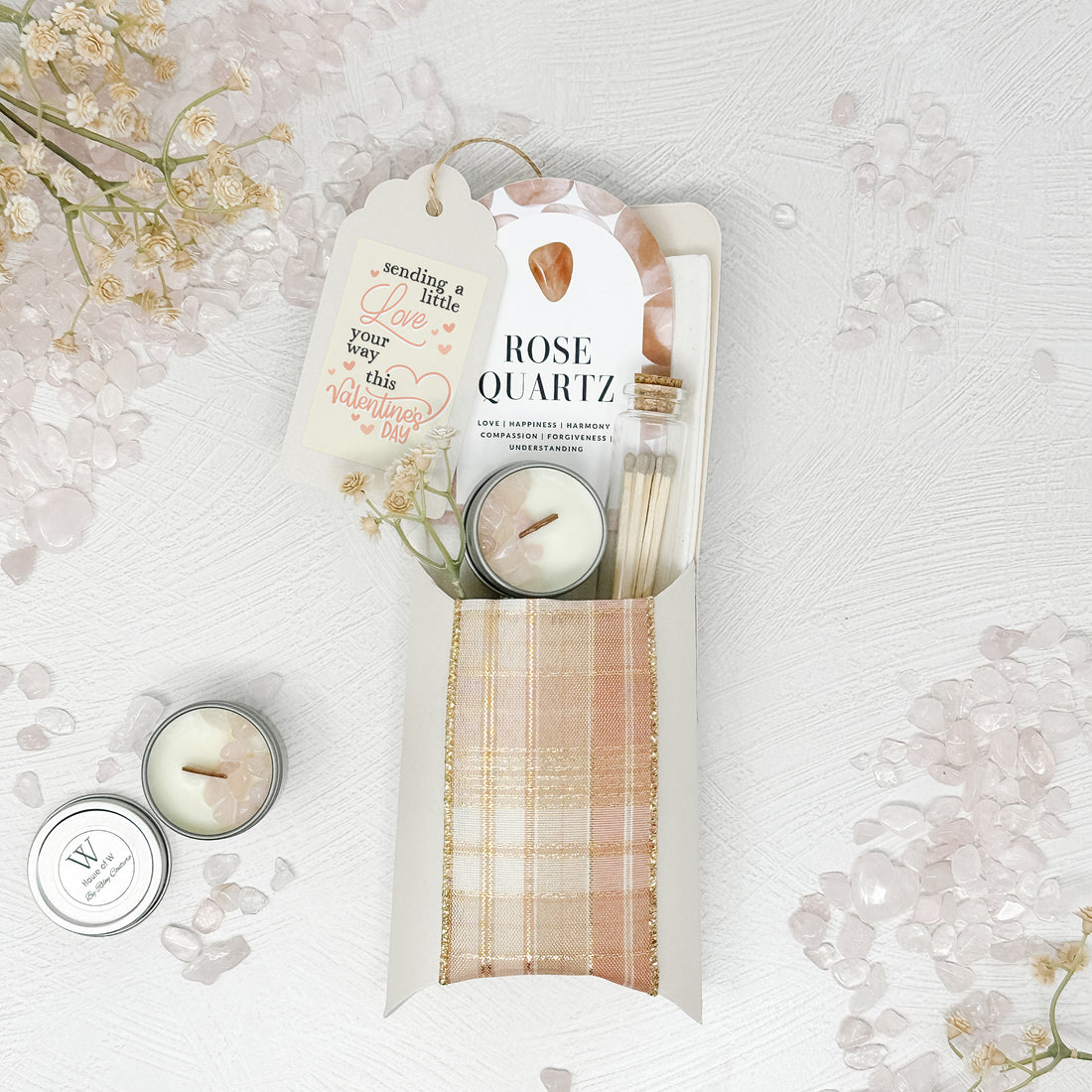 Valentine's Day Rose Quartz Candle & Matches